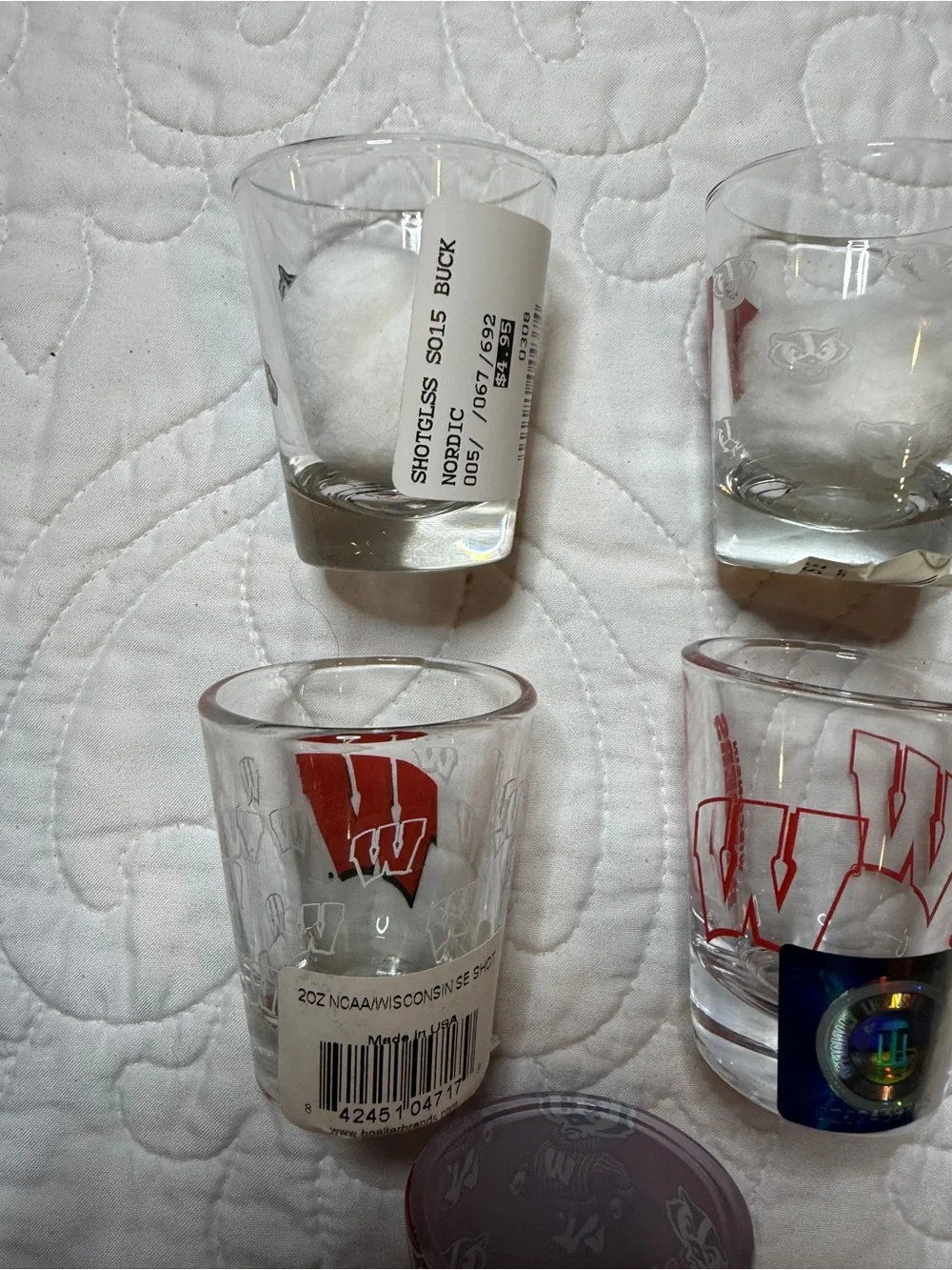 Wisconsin Badgers NCAA Shot Glass Lot Bucky Badger Set of 5